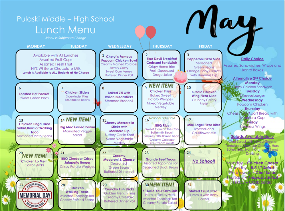 May Lunch Calendar-High School 